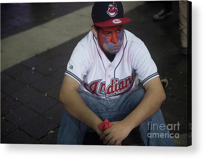 Cleveland Indians Acrylic Print featuring the photograph Cleveland Indians Fans Gather To The #5 by Justin Merriman