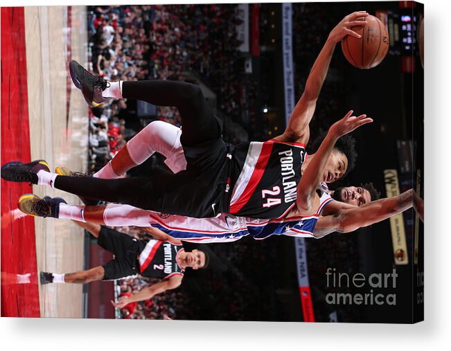 Anfernee Simons Acrylic Print featuring the photograph Philadelphia 76ers V Portland Trail by Sam Forencich