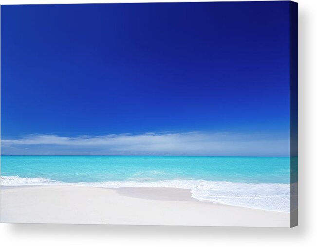 Water's Edge Acrylic Print featuring the photograph Clean White Caribbean Beach With Blue #6 by Michaelutech