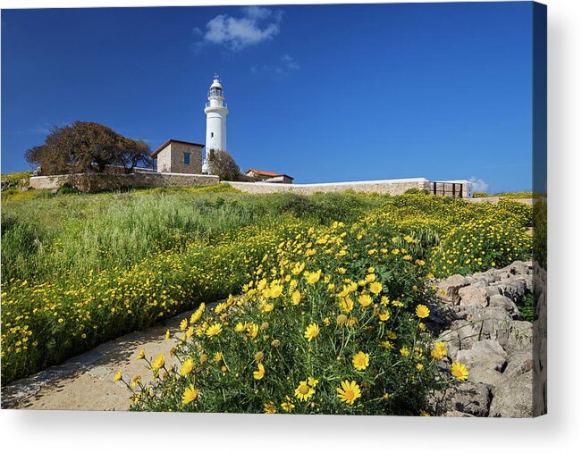 Estock Acrylic Print featuring the digital art Lighthouse In Kato Pahos, Cyprus #6 by Reinhard Schmid
