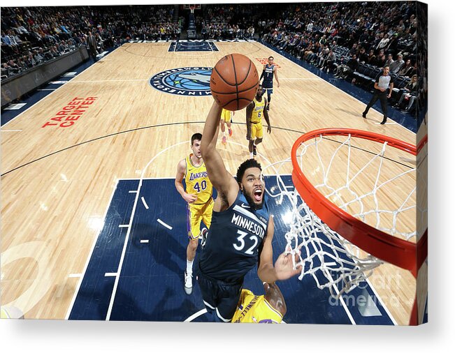 Karl-anthony Towns Acrylic Print featuring the photograph Los Angeles Lakers V Minnesota by David Sherman