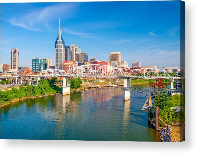 Landscape Acrylic Print featuring the photograph Nashville, Tennessee, Usa Downtown City #6 by Sean Pavone
