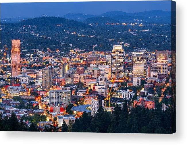 Landscape Acrylic Print featuring the photograph Portland, Oregon, Usa Downtown #6 by Sean Pavone