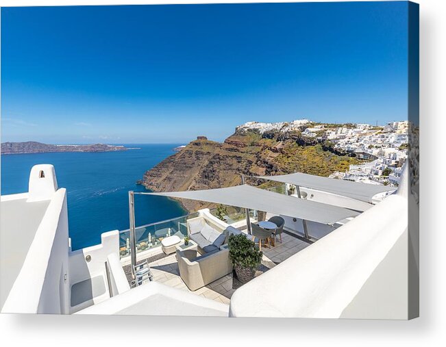 Landscape Acrylic Print featuring the photograph White Architecture On Santorini Island #6 by Levente Bodo