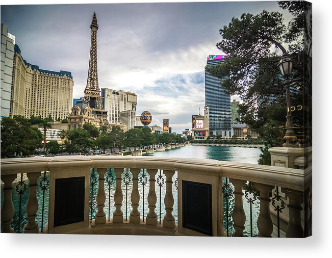 Panorama Acrylic Print featuring the photograph Hotels And City Skyline In Las Vegas Nevada #7 by Alex Grichenko