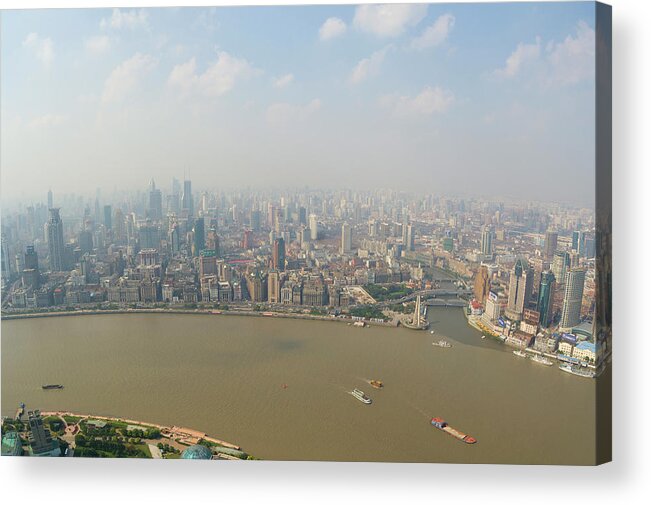 Aerial View From Oriental Pearl Tower Of Huangpu District And Huangpu River Acrylic Print featuring the photograph 756-584 by Robert Harding Picture Library