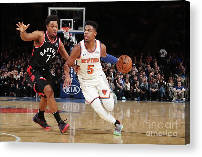 Dennis Smith Jr Acrylic Print featuring the photograph Toronto Raptors V New York Knicks by Nathaniel S. Butler