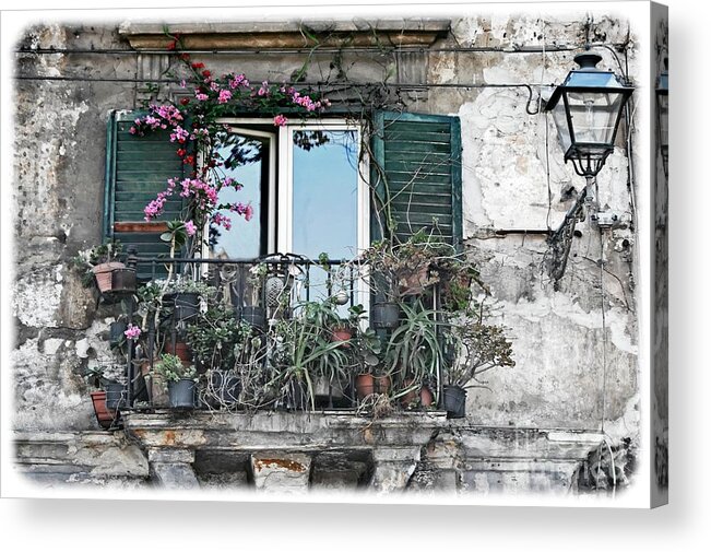 Window Box Acrylic Print featuring the photograph A Balcony in Palermo by David Birchall