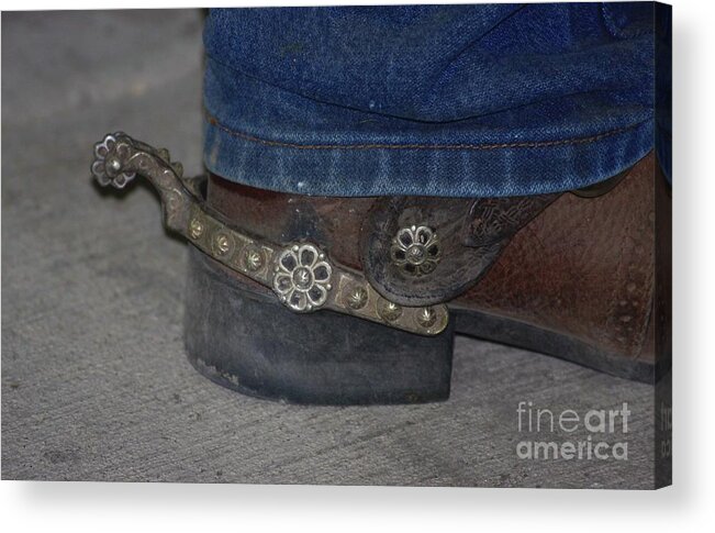 Spur Acrylic Print featuring the photograph A Cowboy and his Spurs by Terri Brewster