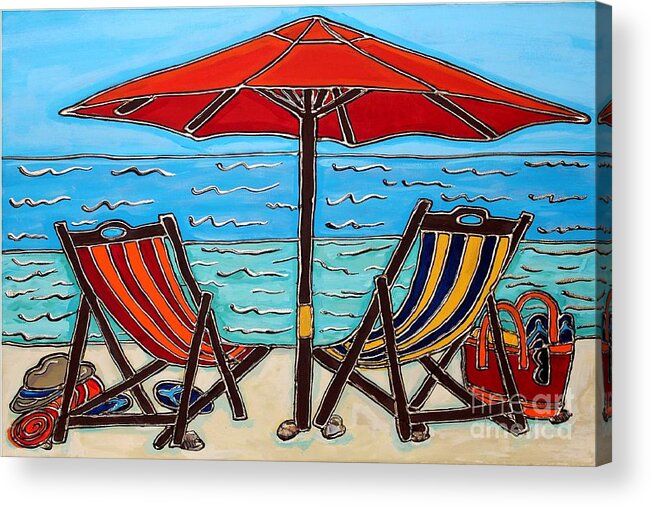 Umbrella Acrylic Print featuring the painting A Day at the Beach by Cynthia Snyder