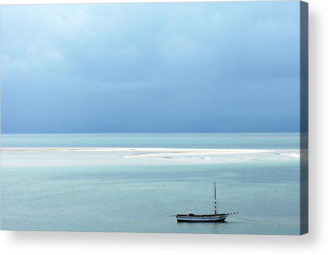 Sailboat Acrylic Print featuring the photograph A Fishing Dhow Anchored Of The Coast Of by Oliver Strewe