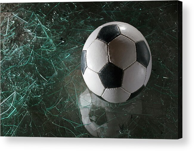 Shadow Acrylic Print featuring the photograph A Soccer Ball On Broken Glass by Dual Dual