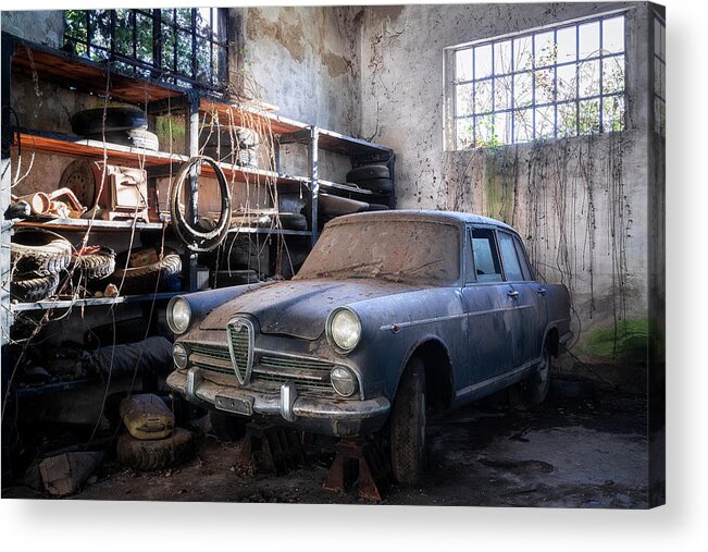 Urban Acrylic Print featuring the photograph Abandoned Car in Garage by Roman Robroek