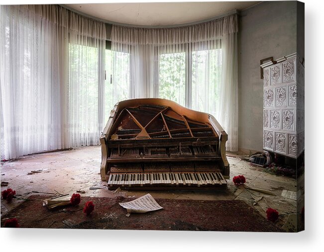 Urban Acrylic Print featuring the photograph Abandoned Piano with Flowers by Roman Robroek