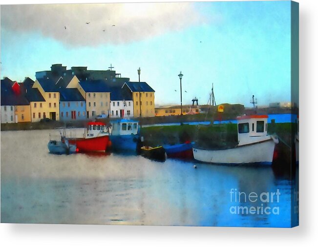 Galway Acrylic Print featuring the painting Painting Of Claddagh Basin Galway Cty Ireland by Mary Cahalan Lee - aka PIXI