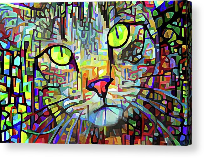 Tabby Cat Acrylic Print featuring the digital art Abstract Modern Art Tabby Cat by Peggy Collins