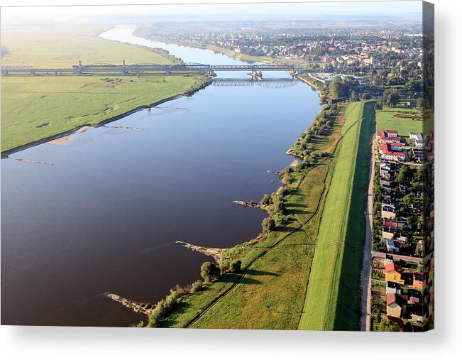 Railroad Track Acrylic Print featuring the photograph Aerial View Of The Vistula River And by Dariuszpa