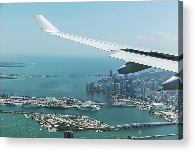 Scenics Acrylic Print featuring the photograph Airplane Wing Over Miami, Florida, Usa by Cultura Rf/lost Horizon Images