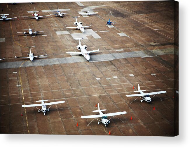 Outdoors Acrylic Print featuring the photograph Airplanes On Tarmac by Thomas Northcut