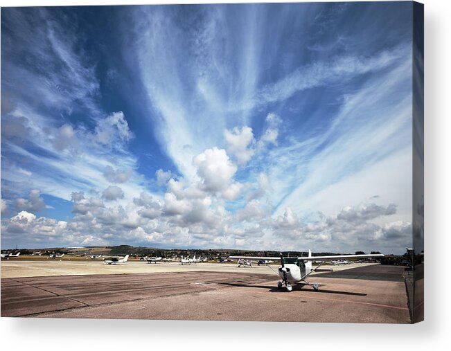 Shoreham-by-sea Acrylic Print featuring the photograph Airport Cloudscape And Light Planes by Stevegeer