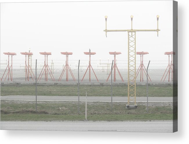 In A Row Acrylic Print featuring the photograph Airport Runway In Fog by Sindre Ellingsen