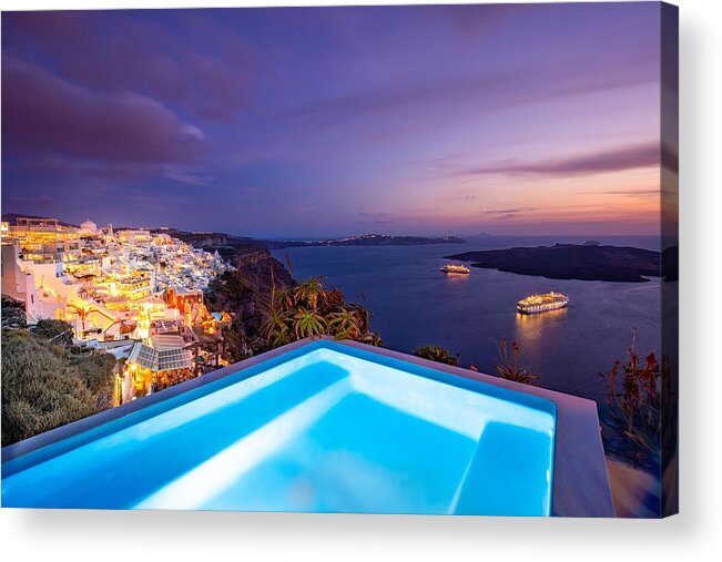 Landscape Acrylic Print featuring the photograph Amazing Evening Landscape Of Fira by Levente Bodo