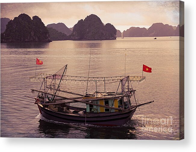 Vietnam Acrylic Print featuring the photograph Amber Tones Fishing Vessel Vietnam by Chuck Kuhn