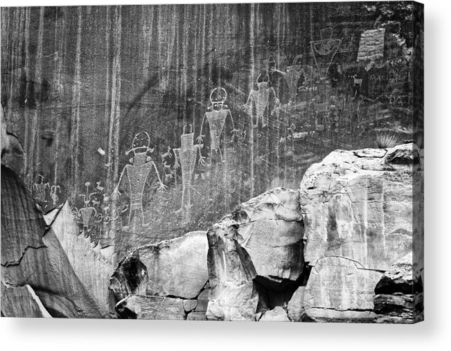 Ancient Aliens Acrylic Print featuring the photograph Ancient Aliens -- Petroglyphs in Capitol Reef National Park, California by Darin Volpe