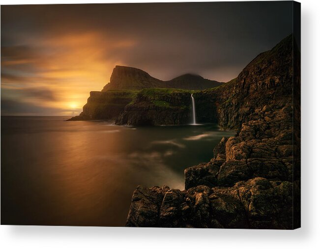 Faroe Acrylic Print featuring the photograph Arnafjall Sunset by Wojciech Kruczynski