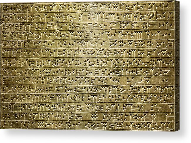 Assyrian Cuneiform Inscription Acrylic Print featuring the photograph Assyrian Cuneiform inscription by Weston Westmoreland