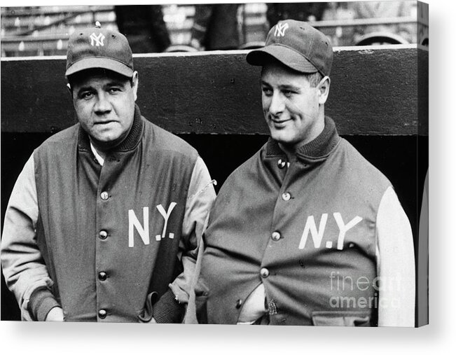 American League Baseball Acrylic Print featuring the photograph Babe Ruth Lou Gehrig 1929 by Transcendental Graphics