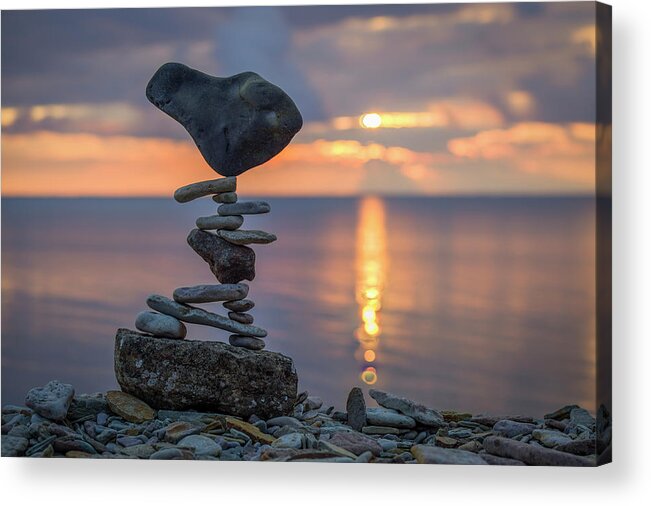 Meditation Zen Yoga Mindfulness Stones Nature Land Art Balancing Sweden Acrylic Print featuring the sculpture Balancing art #36 by Pontus Jansson