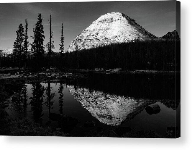 Utah Acrylic Print featuring the photograph Bald Mountain Sunrise Black and White - Uinta Mountains, Utah by Brett Pelletier