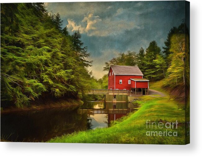 Pine Trees Acrylic Print featuring the mixed media Balmoral Grist Mill by Eva Lechner