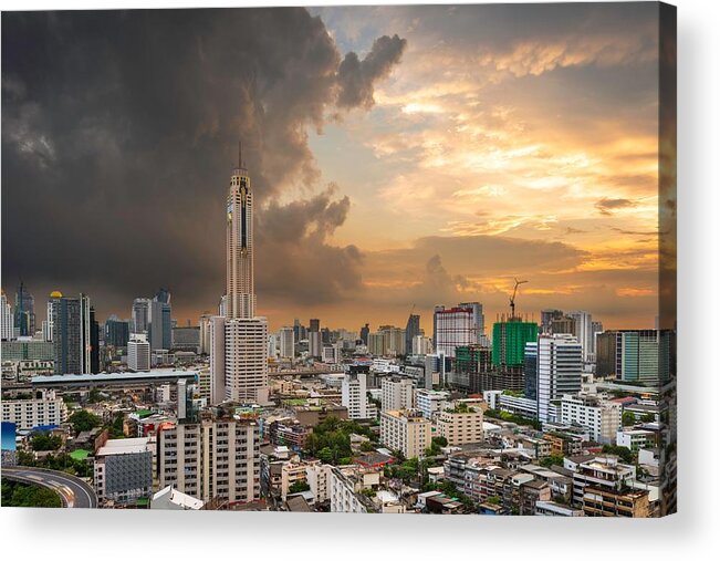 Cityscape Acrylic Print featuring the photograph Bangkok, Thailand Urban Cityscape by Sean Pavone