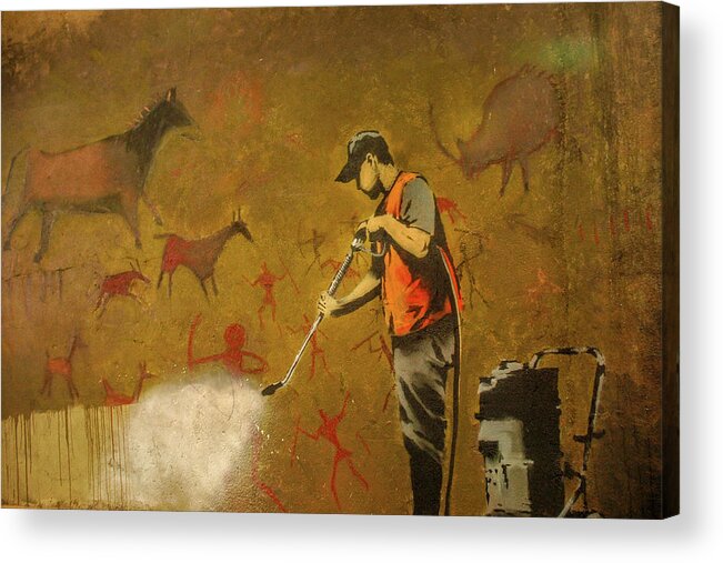 Banksy Acrylic Print featuring the photograph Banksy's Cave Painting Cleaner by Gigi Ebert