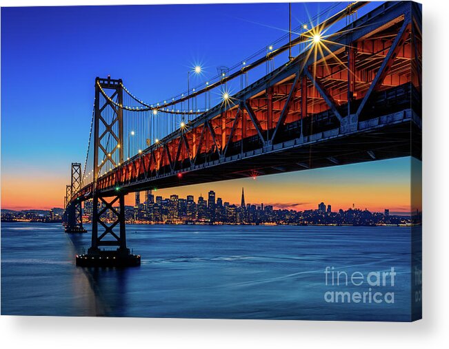 San Francisco Acrylic Print featuring the photograph Bay Bridge And San Francisco Skyline by Spondylolithesis
