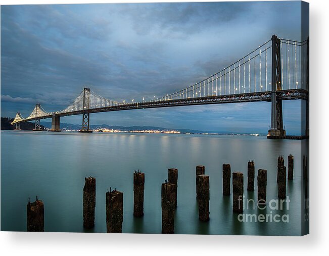 California Acrylic Print featuring the photograph Bay Bridge at Night by Jennifer Ludlum