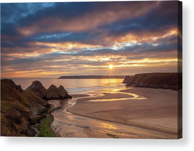 Estock Acrylic Print featuring the digital art Beach With Cliffs by Ben Pipe