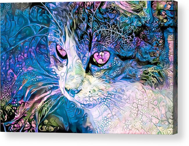 Blue Acrylic Print featuring the digital art Beautiful Cat Blue by Don Northup