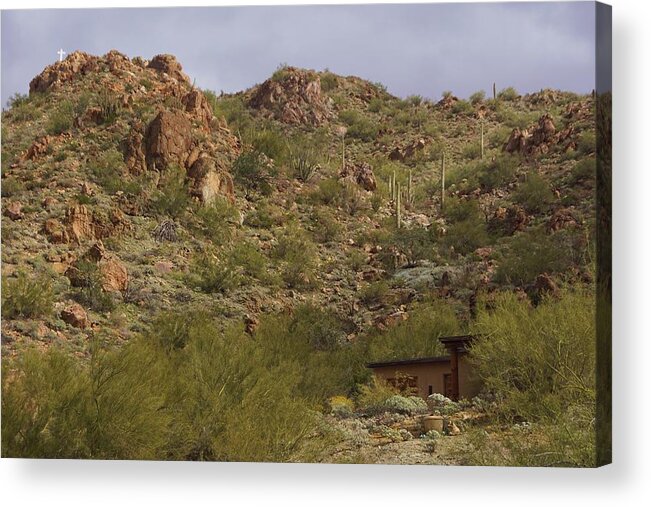 Desert Acrylic Print featuring the photograph Beneath the cross by Fred Bailey