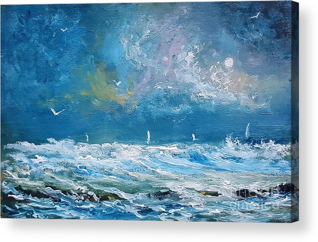 Ocean Acrylic Print featuring the painting Beyond the Breakers by Fred Wilson