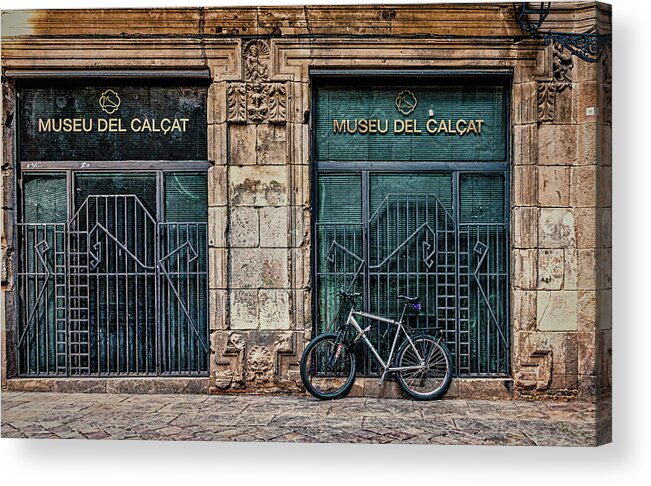 Bike Acrylic Print featuring the photograph Bike Against Museu Del Calcat by Darryl Brooks
