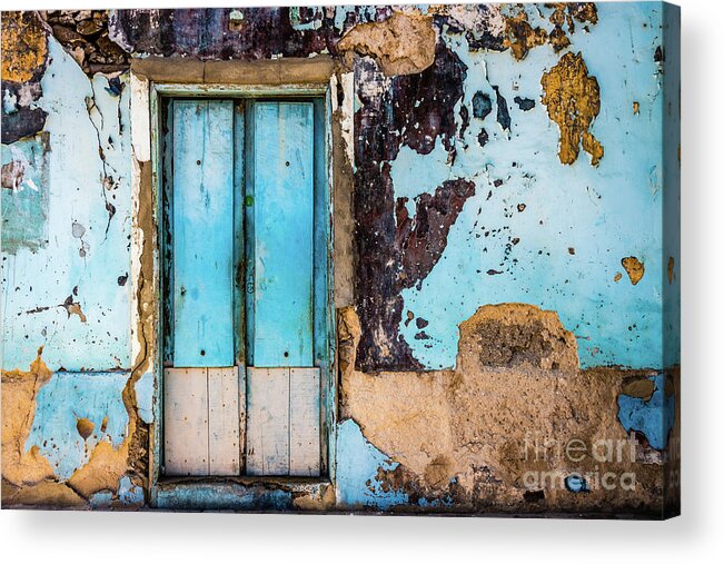 Wall Acrylic Print featuring the photograph Blue wall and door by Lyl Dil Creations