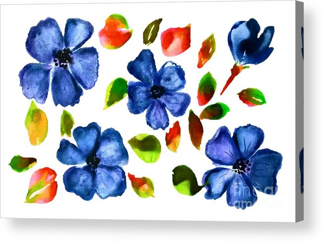 Blue Acrylic Print featuring the painting Blue Wild Flowers Watercolor Transparent Background by Delynn Addams