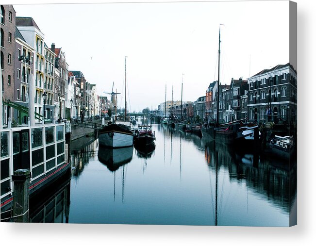 Netherlands Acrylic Print featuring the photograph Boats In Rotterdam by Marianne Williams