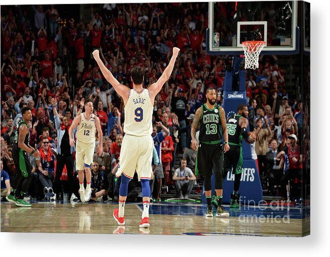 Dario Saric Acrylic Print featuring the photograph Boston Celtics V Philadelphia 76ers - by David Dow