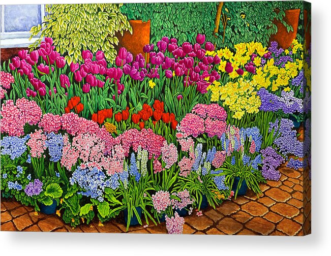 Pink Acrylic Print featuring the painting Botanical Gardens Flower Show IIi by Thelma Winter