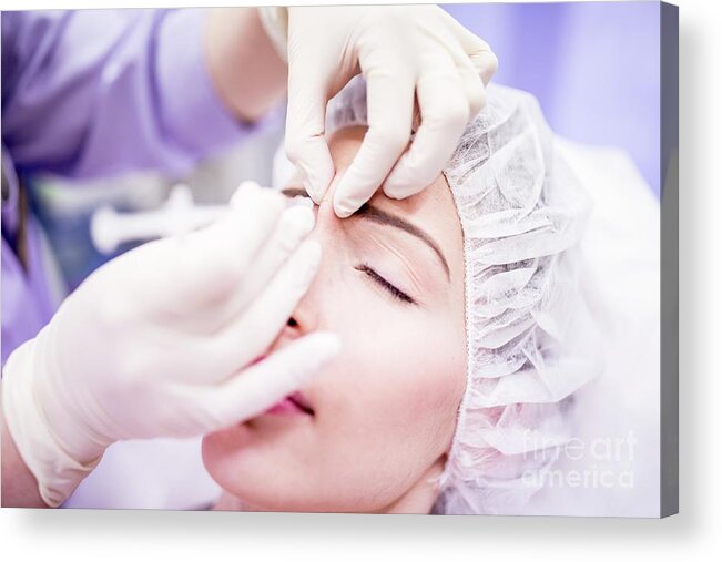 Aesthetic Medicine Acrylic Print featuring the photograph Botox Injection In Forehead by Science Photo Library