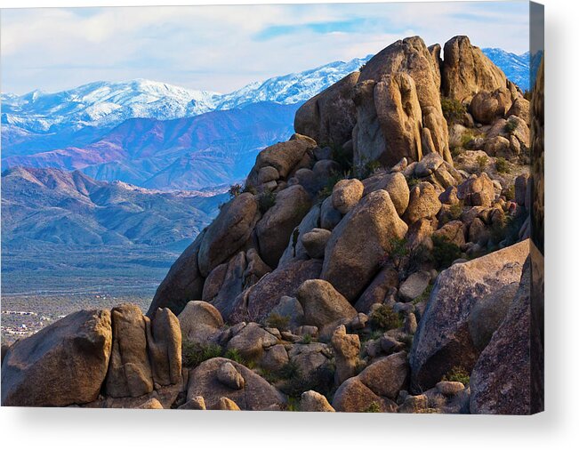 Tranquility Acrylic Print featuring the photograph Boulders And Mountains by Thomas Roche